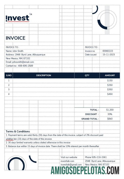 para download Modelo de fatura de consultor financeiro